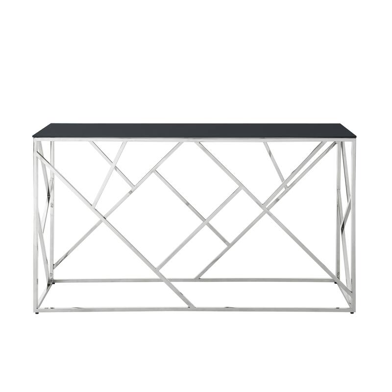 Modern Glass Console Table, 55" Gold Sofa Table with Sturdy Metal Frame and Tempered Glass Top