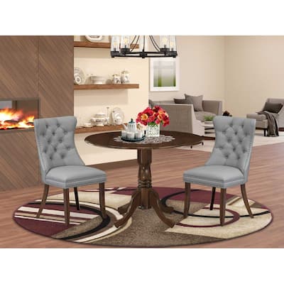 3-Piece Antique Walnut Finish Solid Wood Top-Round Upholstered Dining Room Set -Seats 4