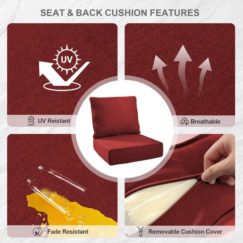 Gymojoy 24"x22"x6" Patio Thick Cushions & Pillows Set - Deep Seat Indoor/Outdoor Water & Fade Resistant