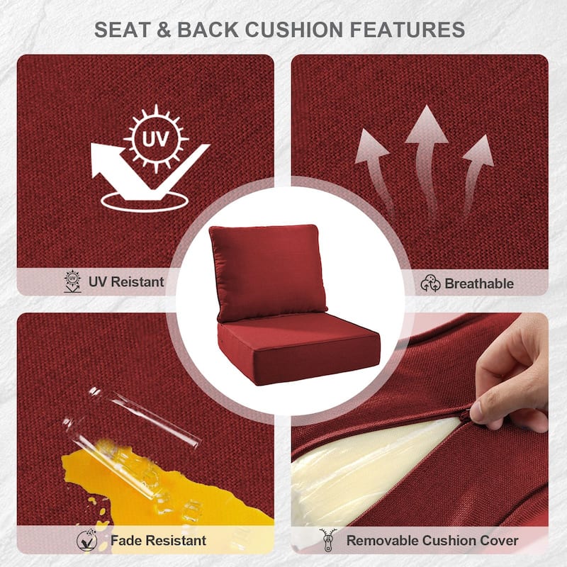 Gymojoy 24"x24"x6" Thick Cushions & Pillows Set - Deep Seat Indoor/Outdoor Water & Fade Resistant
