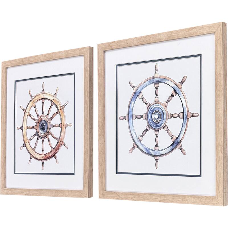 Paragon Ships Wheel Framed Art - Set of 2