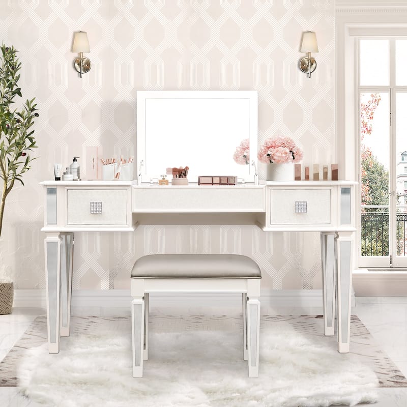 Mirrored Vanities Desk with Drawers