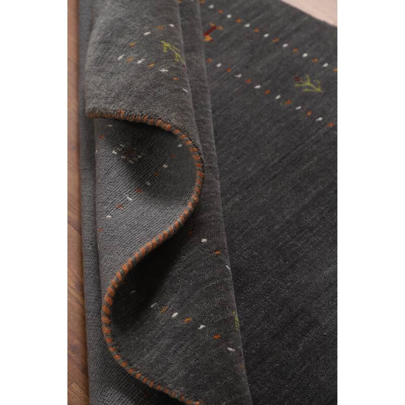 Hand Knotted Oriental 100% Wool Carpet Tribal Tribal Greys & Charcoal Gabbeh Area Rug - 5' 9'' X 4' 0''