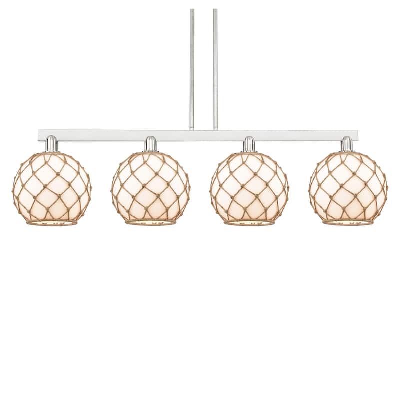 Innovations Lighting 716-4I-13-53 Farmhouse Rope Linear Farmhouse Rope - Brushed Satin Nickel / Matte White with Brown Rope