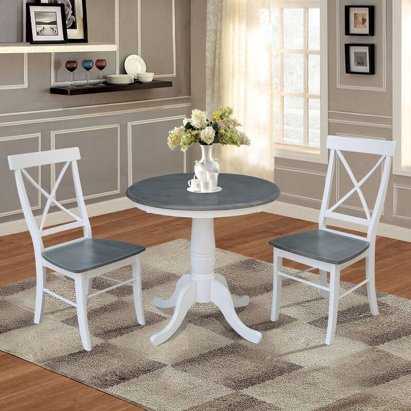 30" Round Top Pedestal Table With 2 X-Back Chairs - Set of 3 Pieces