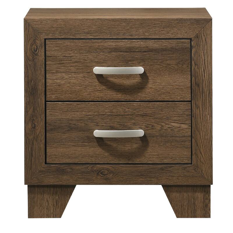 Transitional Style Wooden Nightstand with 2 Drawers and Metal Handles,Brown