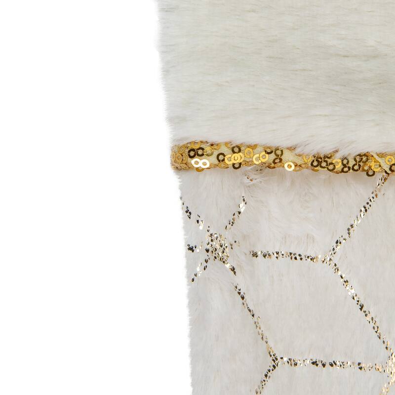 20" Cream and Gold Christmas Stocking with Faux Fur