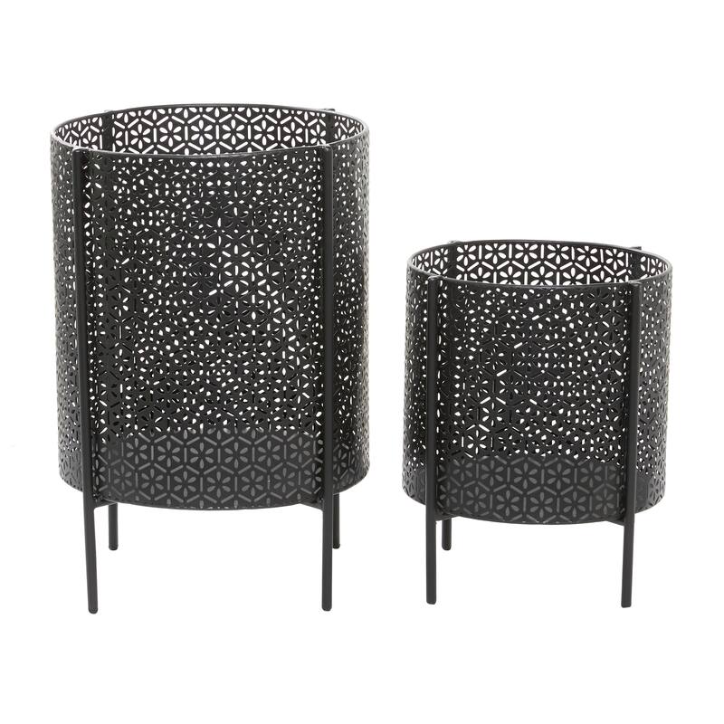 Gold or Black Iron Metal Contemporary Floral Pattern Planter (Set 2)
