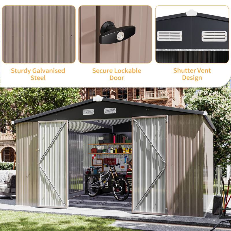 Outdoor Metal Storage Shed With Subfloor Channels ,Lockable Door, Vents for Patio