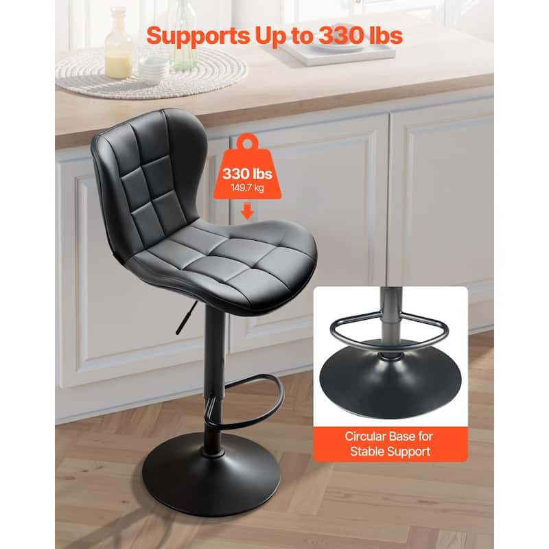 Set of 2 Adjustable Height Counter Bar Stools with Comfortable PU Leather Cushion Seat and Footrest - 18.50” x 21.06” x 35.04”