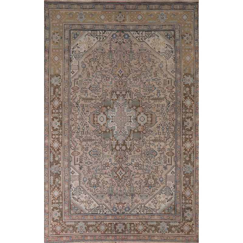 Hand Knotted Oriental 100% Wool Carpet Traditional Medallion Pink Tabriz Area Rug - 9' 8'' X 6' 5''