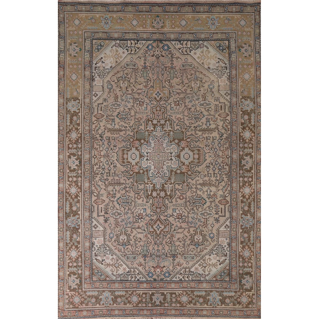 Hand Knotted Oriental 100% Wool Carpet Traditional Medallion Pink Tabriz Area Rug - 9' 8'' X 6' 5''