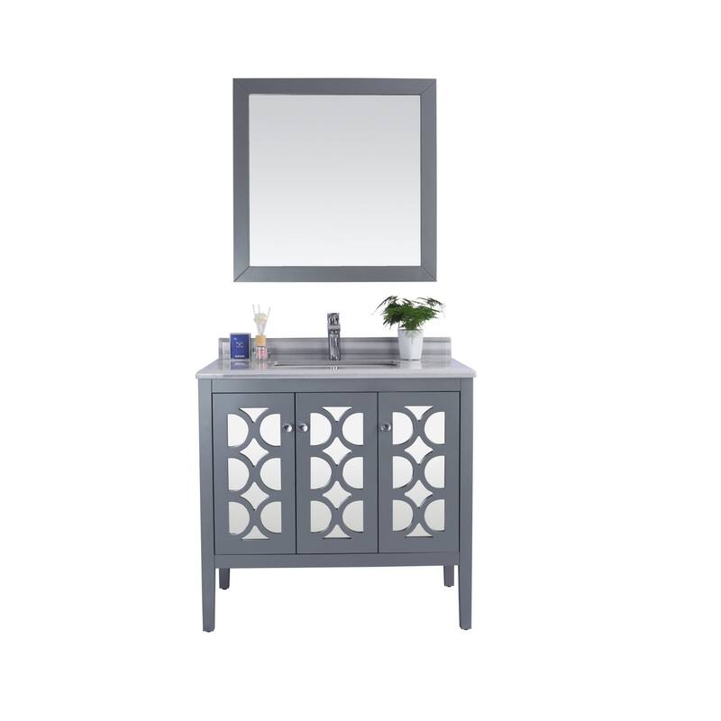 Miseno MV-36-313MKSH Mediterraneo 36" Free Standing Single Basin - Grey / White Stripes - Steel Finish