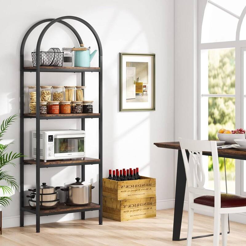 Modern Industrial Metal Wood Display Rack Bookcase with 4 Storage Shelves - 23.62” L* 11.81” W * 70.86” H