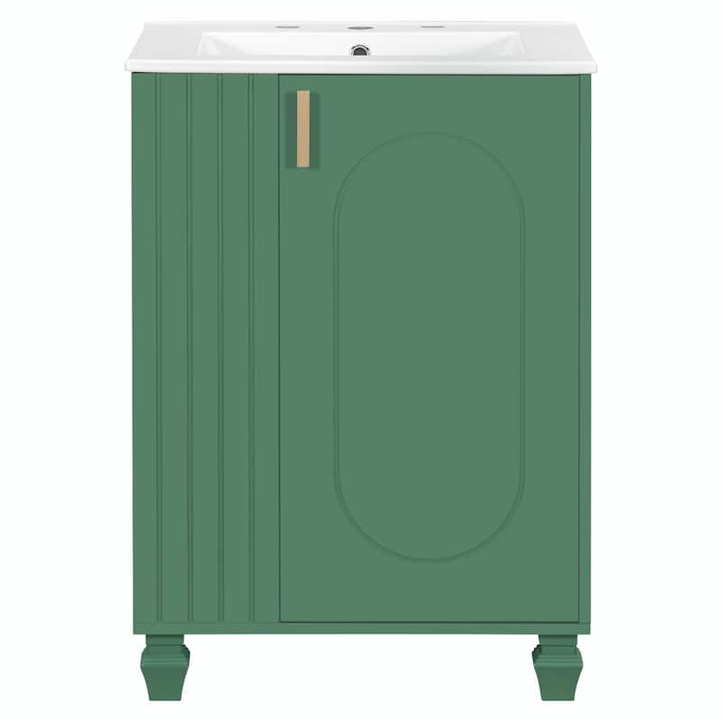 24" Bathroom Vanity with Sink, Bathroom Cabinet with Door Shelf, Side Open Storage, Solid Wood Frame