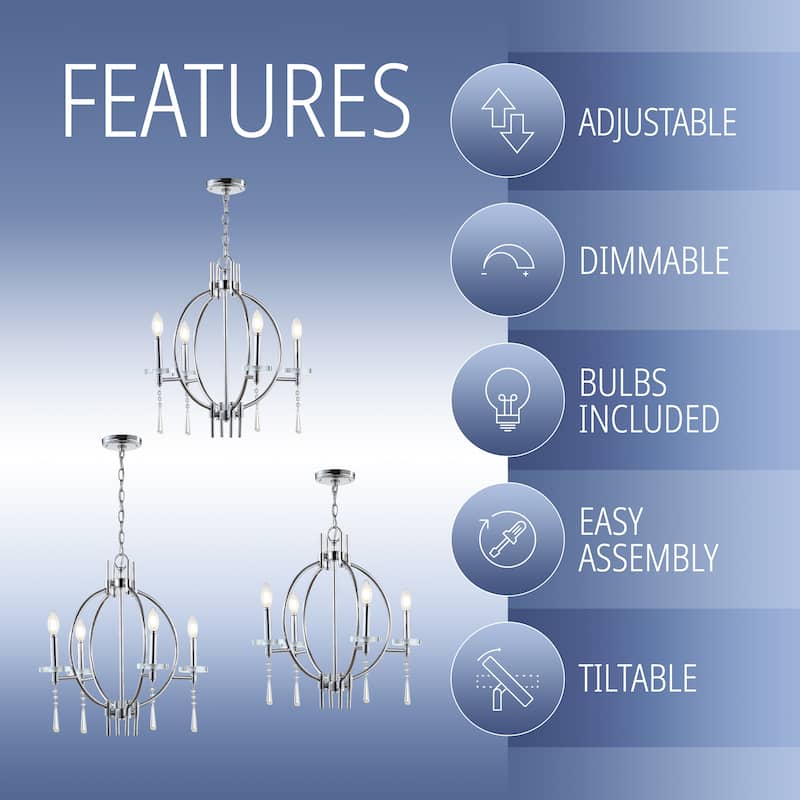 Laura 23" Crystal/Metal LED Chandelier, Chrome by JONATHAN Y