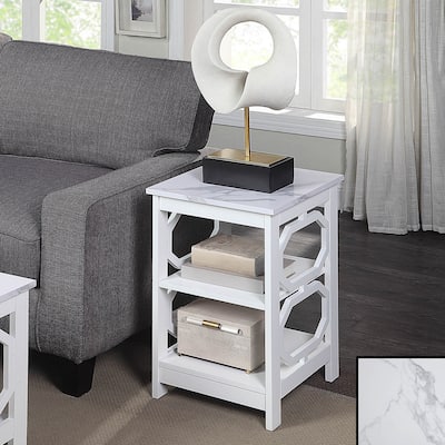 End Table with Shelves and Octagon Cut Out Sides, Contemporary Three Tier Storage Accent Side Table for Living Room Décor