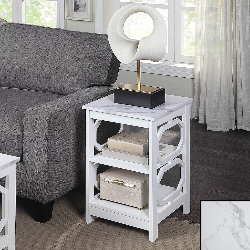End Table with Shelves and Octagon Cut Out Sides, Contemporary Three Tier Storage Accent Side Table for Living Room Décor
