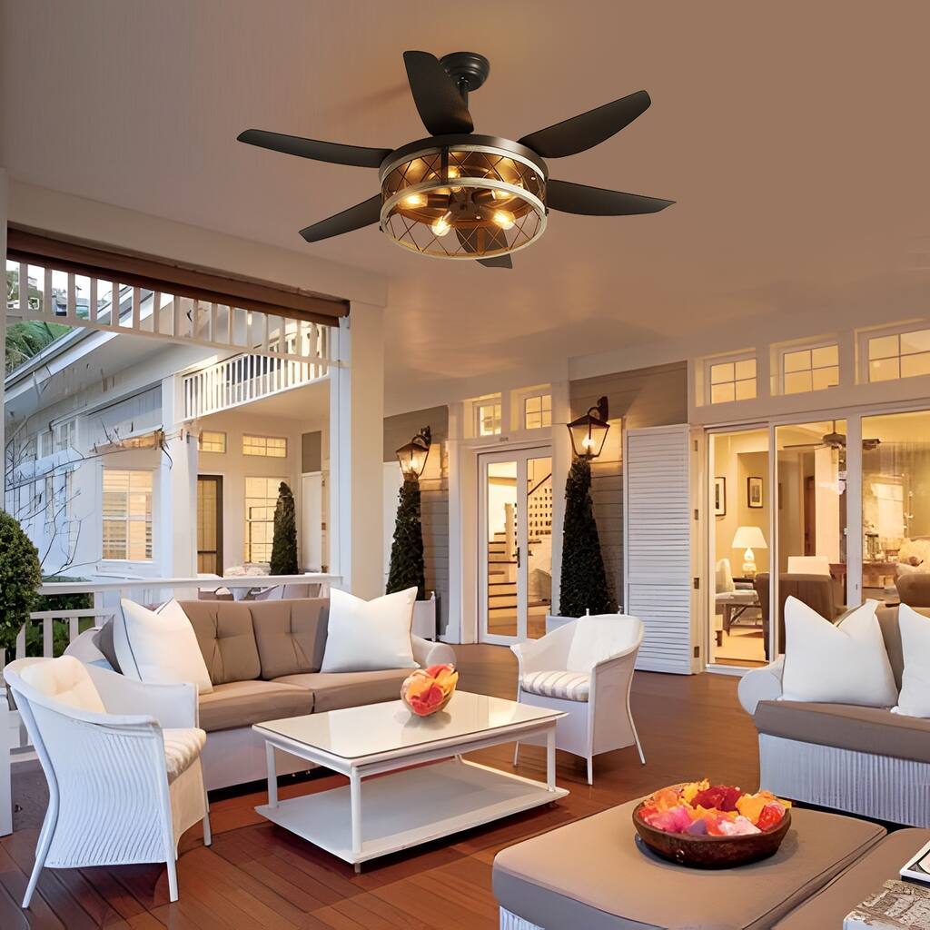 52 in. Smart Profile Retro Caged Ceiling Fan Light