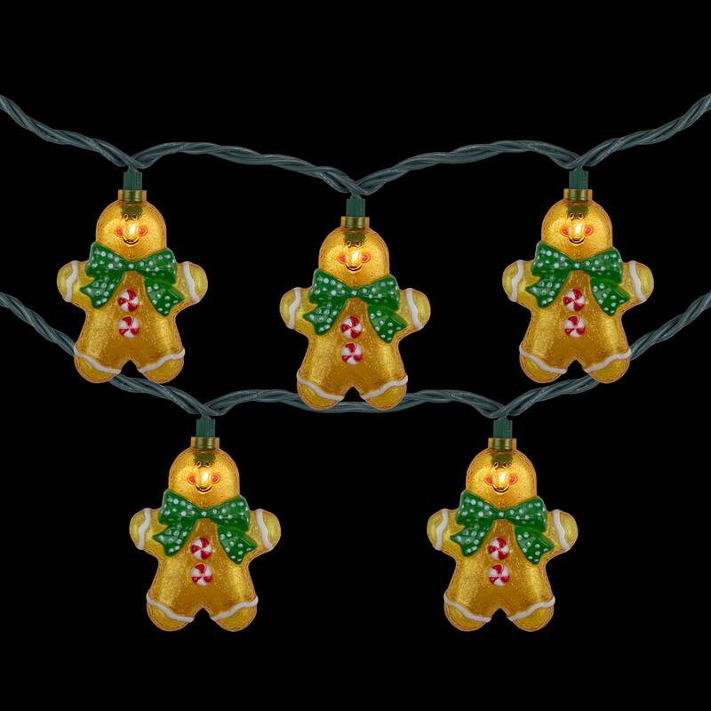 10ct Gingerbread Man Christmas Lights Clear Lights Green Wire - 120"