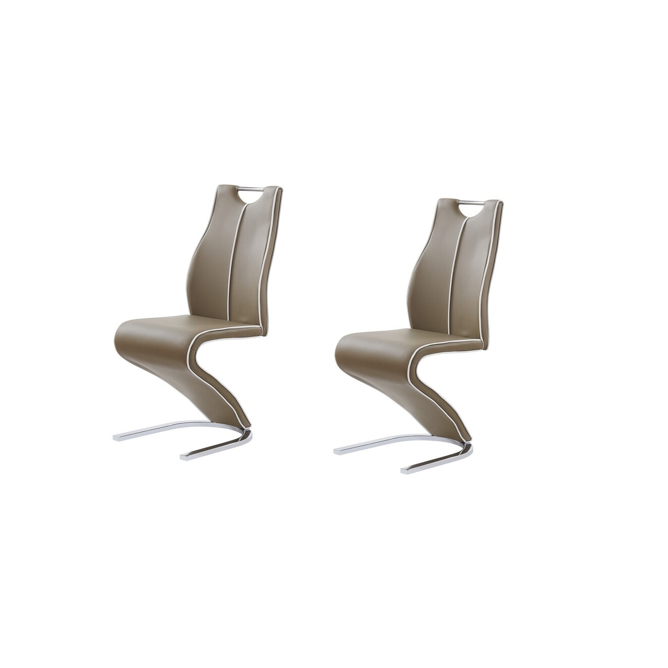 Set of Two Brown and Silver Upholstered Faux Leather Dining Parsons Chairs