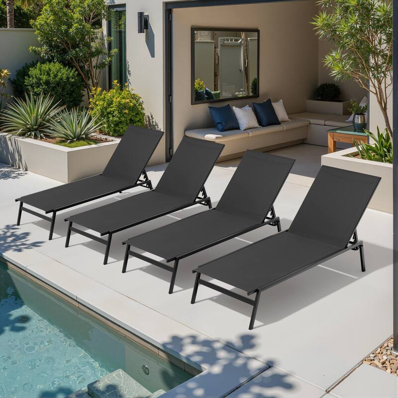 Outdoor Patio Adjustable Chaise Lounge Chairs Stackable Recliner