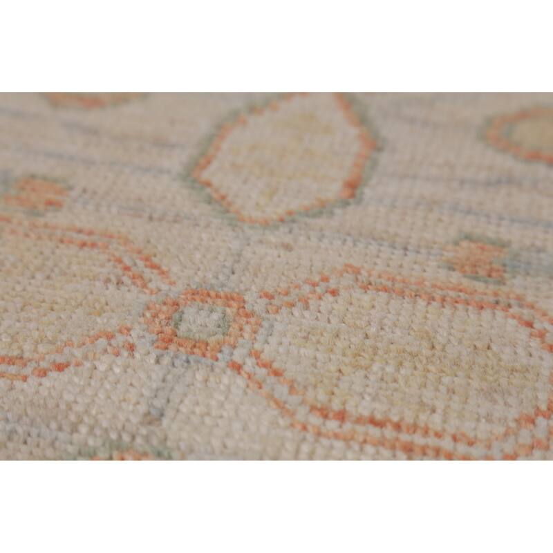 Hand Knotted Oriental 100% Wool Carpet Transitional Geometric Beige & Ivories Oushak Runner Rug - 8' 2'' X 2' 8''