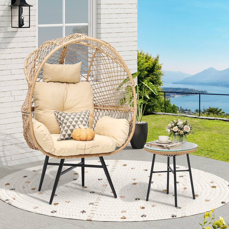 Fields Wicker Egg Chair With Stand, Cushion - Yellow
