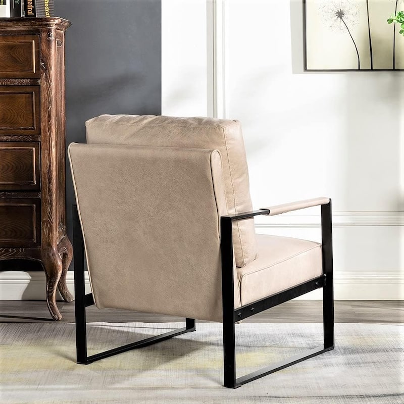 Hosam 25.4" PU/Microfiber Upholstery Metal Arms Chair