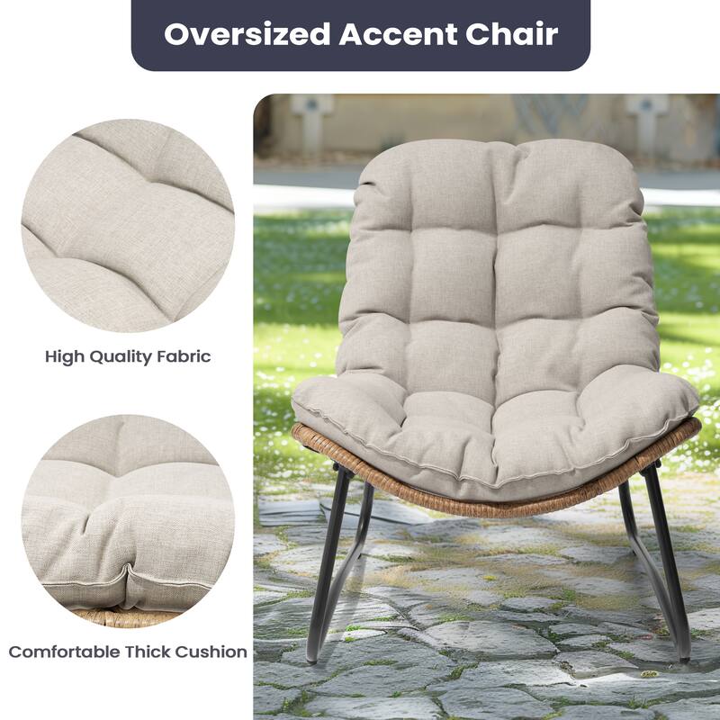 All-Weather Papasan PE Rattan Chair Single Loveseat Sets with Cushion For Indoor Outdoor