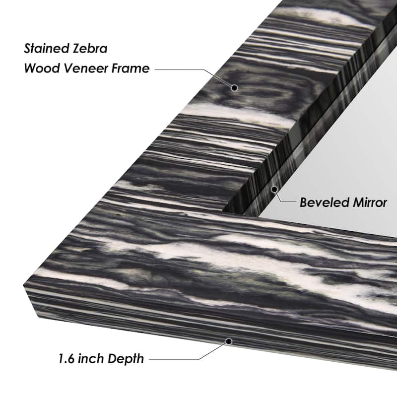Zebra Elegance Wall Mirror, 32"x32" Square Mirror on an Exotica Stained Veneer Frame - 32"x 32"x1.6"