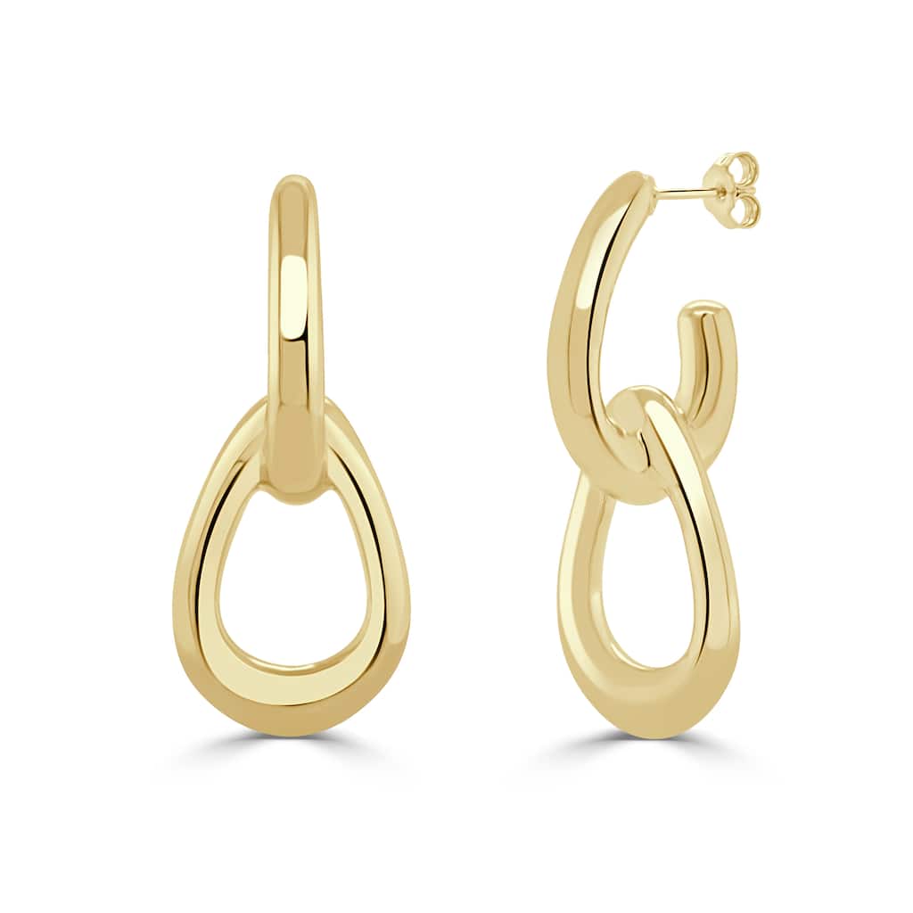Joelle Collection Double Link Dangle Hoop Earrings 14k gold 1.75 Inch Drop Made in Italy