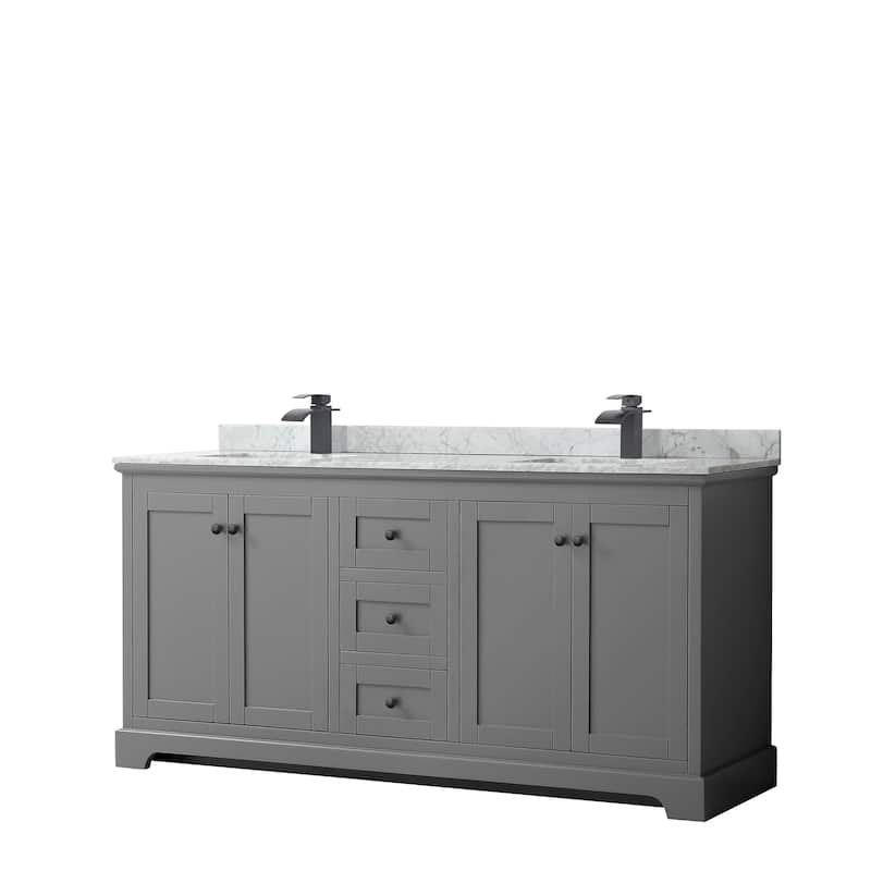 Avery Marble Top 72-inch Double Square Sink Vanity - Dark Gray, Black Trim, White Carrara Marble Top