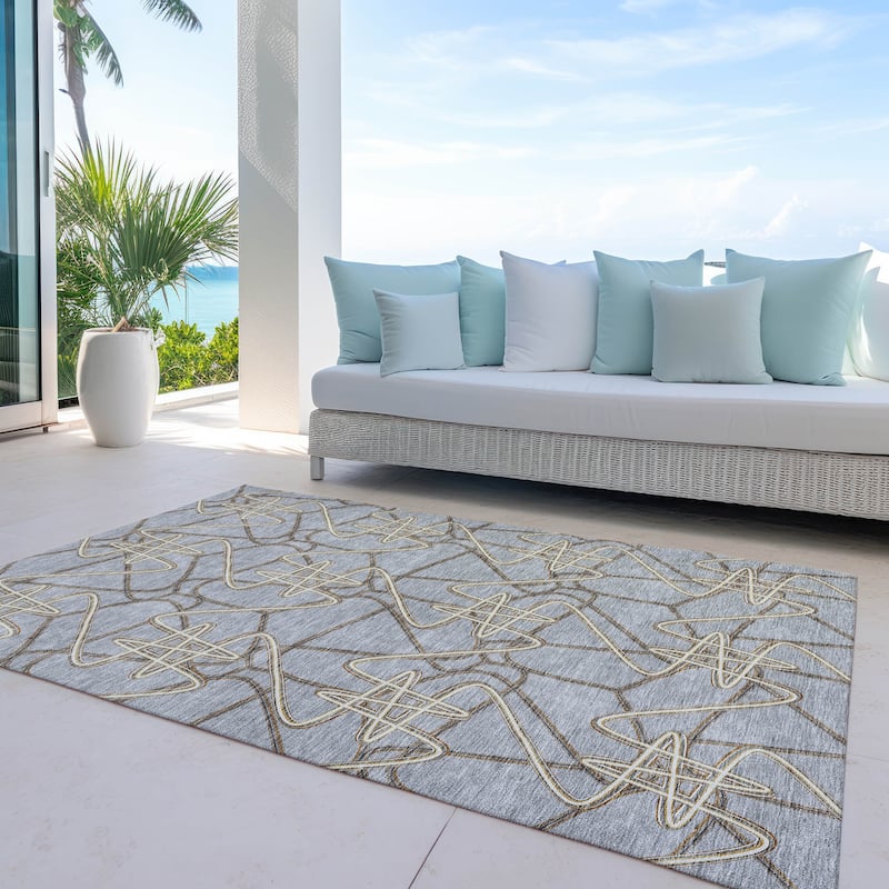 Machine Washable Indoor/ Outdoor Contemporary Links Chantille Rug - Gray - 10' x 14'