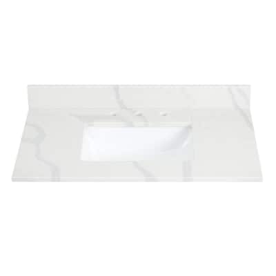 Altair Arbios Calacatta White Quartz Stone Vanity Top in 8 in.Widespread Faucet Hole Without Cabinet
