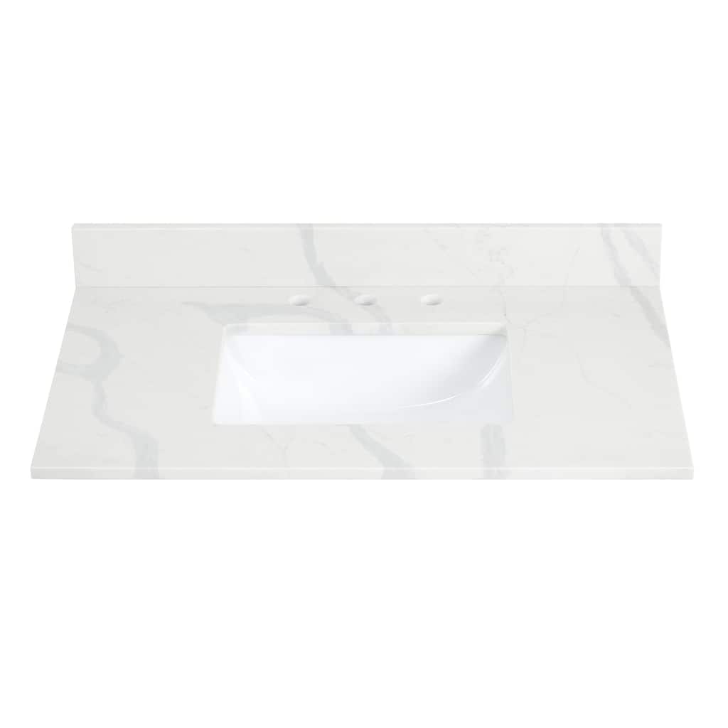 Altair Arbios Calacatta White Quartz Stone Vanity Top in 8 in.Widespread Faucet Hole Without Cabinet