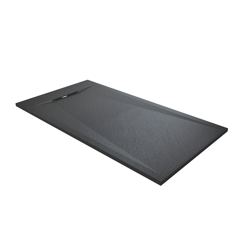 SMC Alcove Shower Pan Base with Reversible Drain, Low Profile, Wheelchair Access, Slip-Resistant, cUPC Certified - Black - 60' x 32"