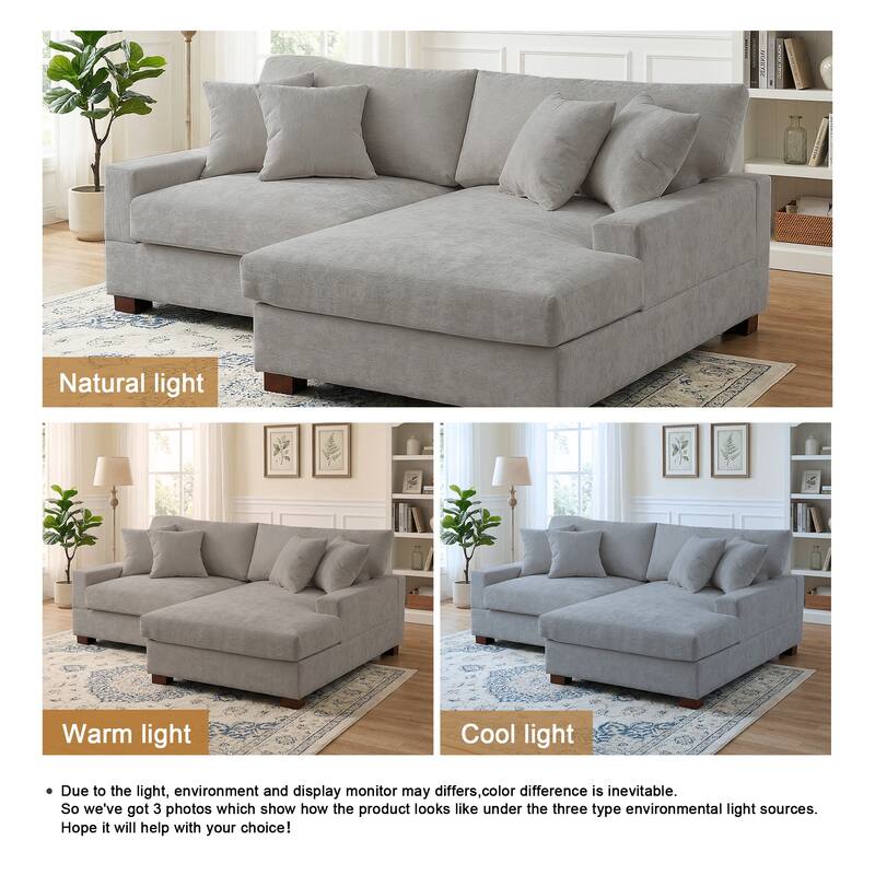 2 Set Chenille Upholstered Modular Sectional Sofa Chaise with Pillows