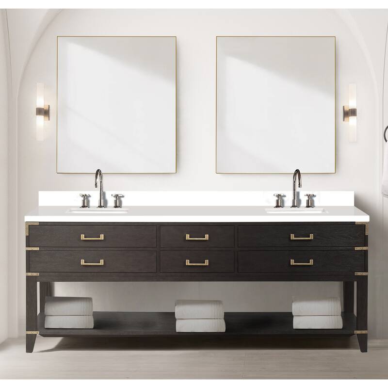 Norwalk 60 in W x 22 in D Black Oak Double Bath Vanity and White Quartz Top