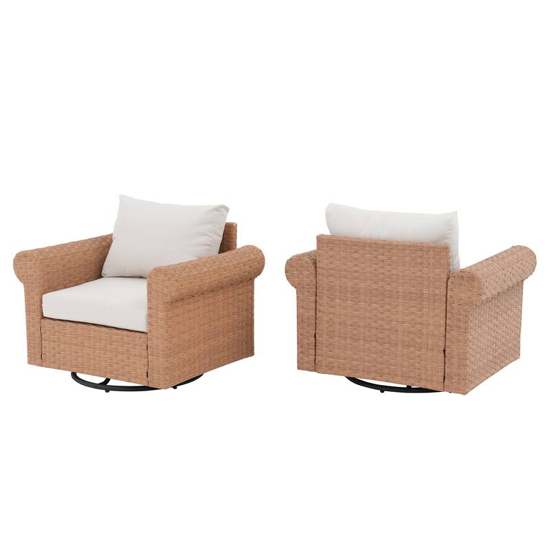 2-Piece PE Rattan Swivel Patio Armchair Set with Cushions