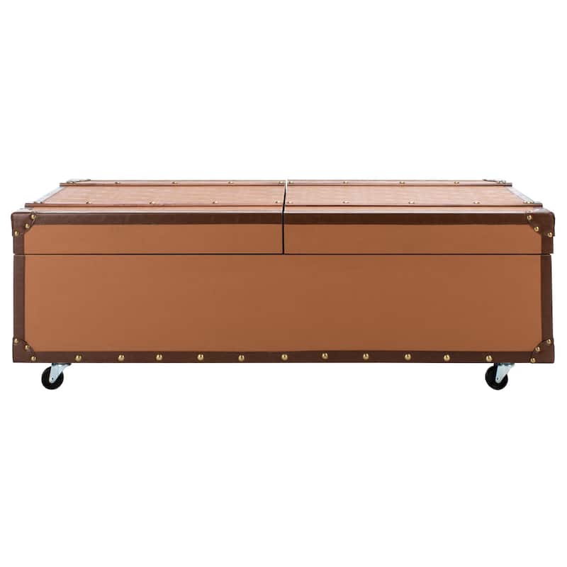 SAFAVIEH Terese Coffee Table Storage Trunk with Wine Rack - 47.2" W x 23.6" L x 15.4" H - 47Wx24Dx15H - Cognac