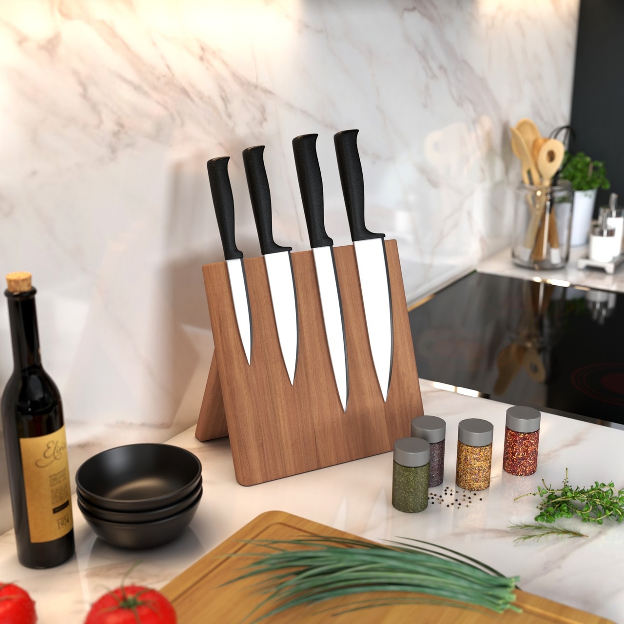 Manada Folding Teak Magnetic Knife Storage