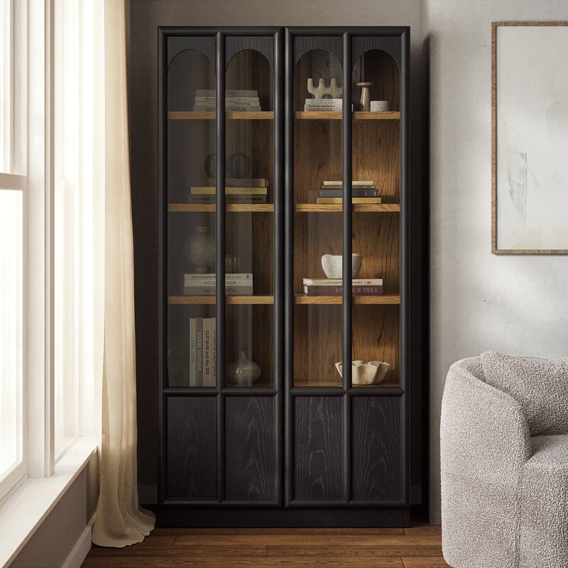 Anwen Solid Wood and Glass Display Cabinet - Black Oak