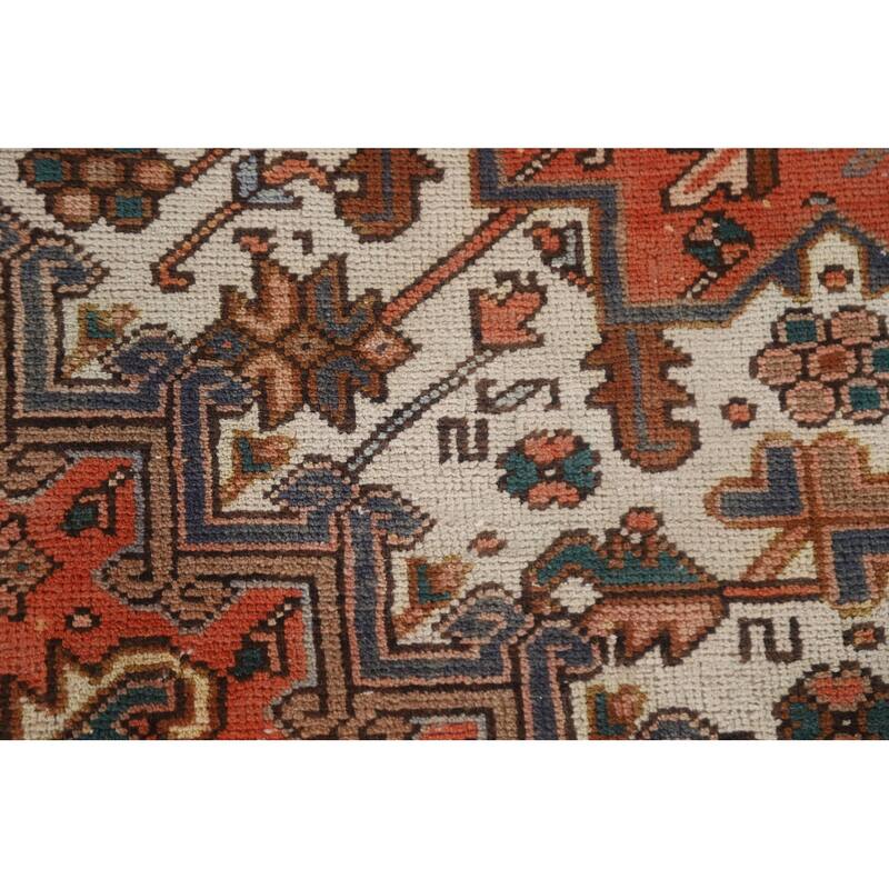 Hand Knotted Oriental 100% Wool Carpet Traditional Medallion Oranges & Rust Heriz Area Rug - 8' 9'' X 6' 7''