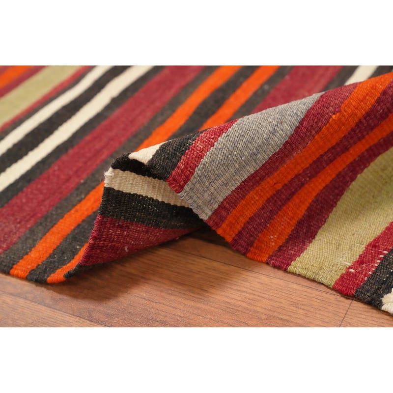 Hand Woven Oriental 100% Wool Carpet Southwestern Tribal Multi-Colored Kilim Area Rug - 11' 5'' X 5' 1''