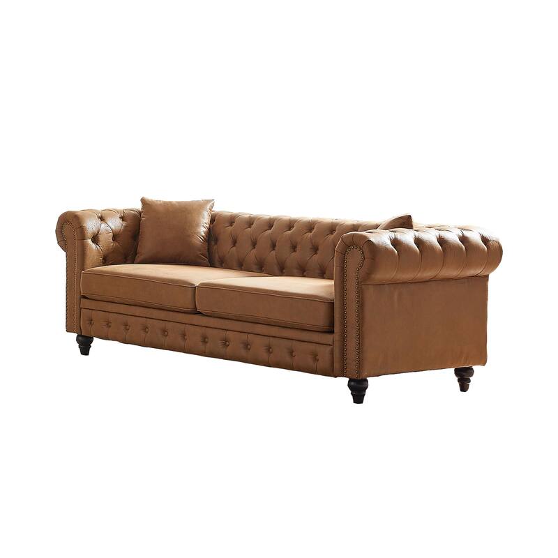 Chesterfield Sofa in Tech Fabric - 85.5" 3-Seater with Rolled Arms