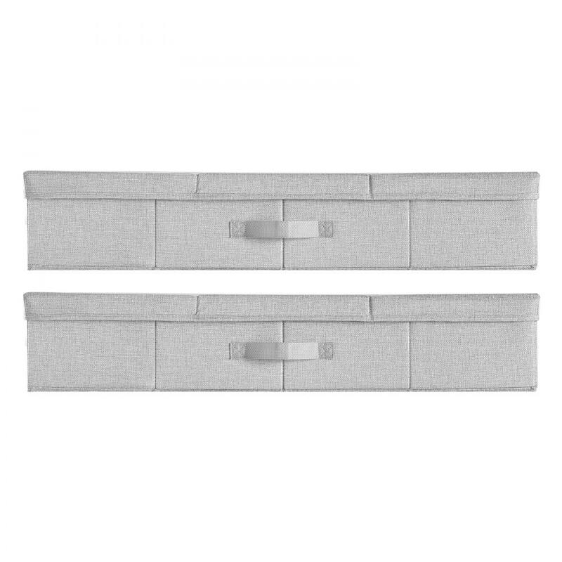Set of 2 Grey Linen Under Bed Storage Bags Foldable Clothes Organizer with Reinforced Handles - 31.7 x 15.9 x 6.1 inch