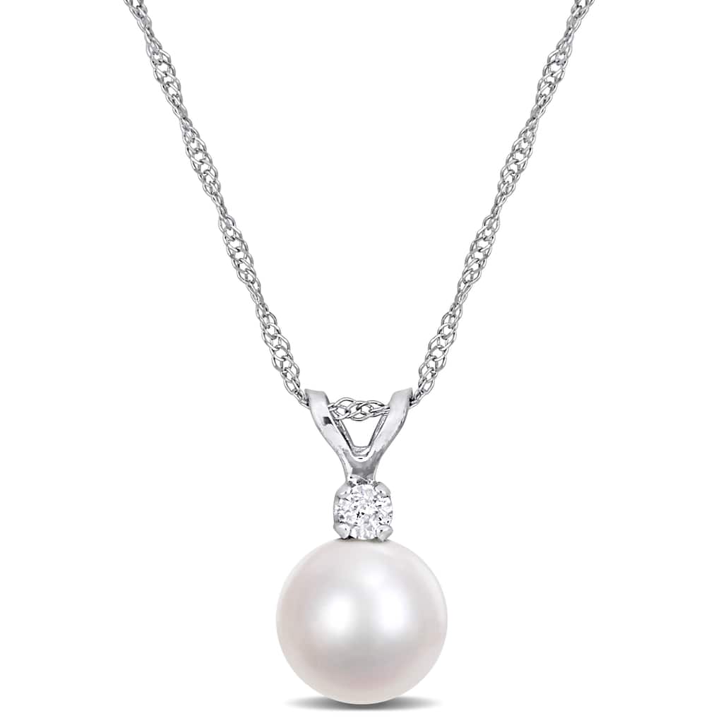 Miadora Diamond and 7-7.5 MM Cultured Pearl Pendant Chain in 14k White Gold