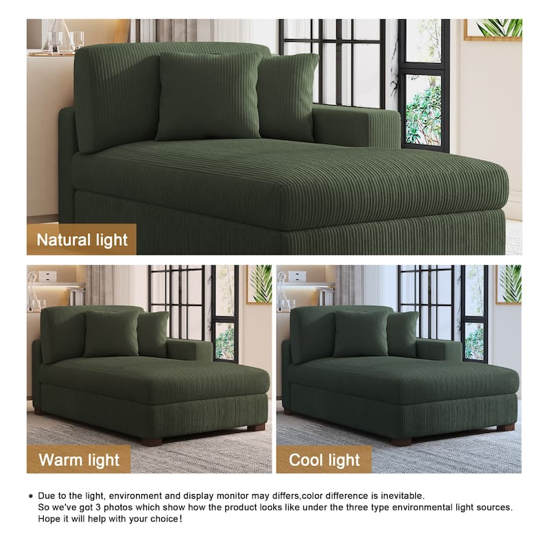 Modern Corduroy Indoor Chaise Lounge Couch with Pillows