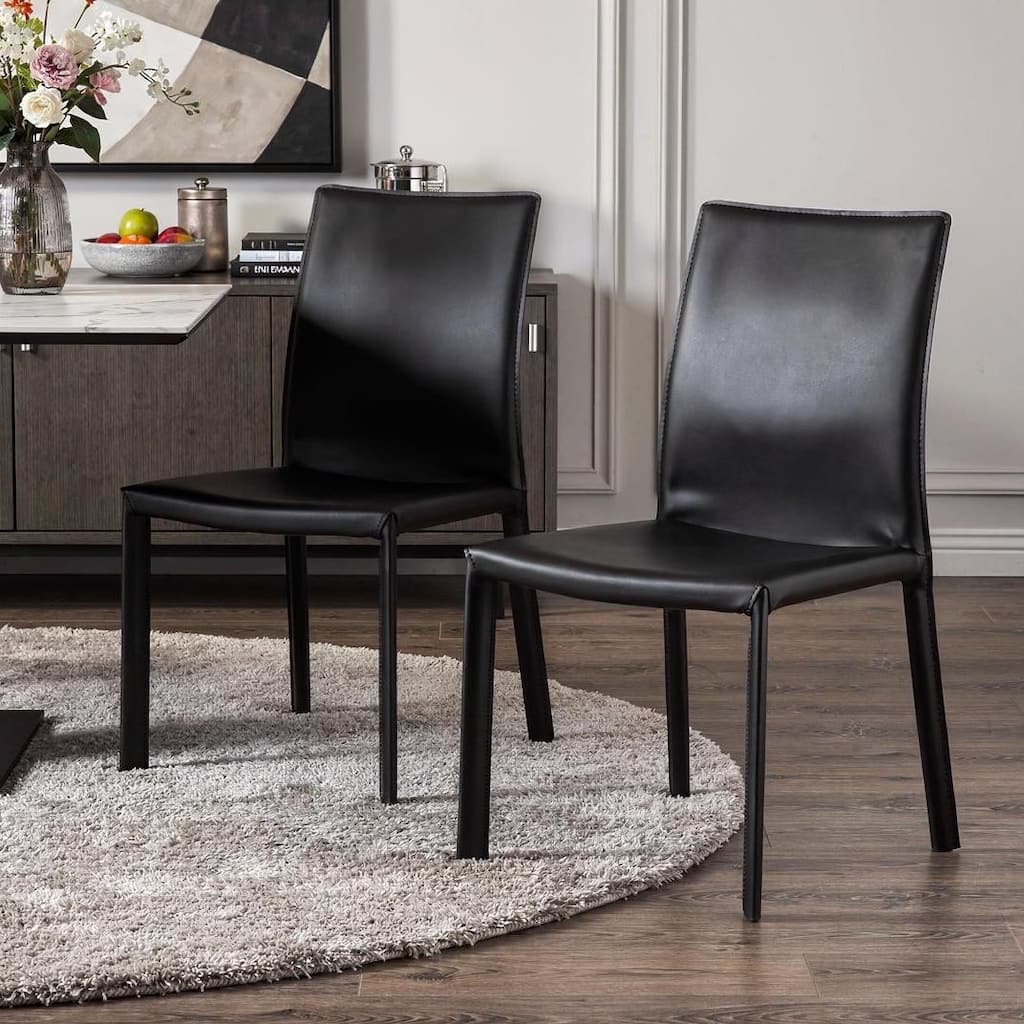 HomeRoots Set of Two Black Upholstered Leather Dining Side Chairs - 19.30 in. x 35.04 in. x 20.87 in.